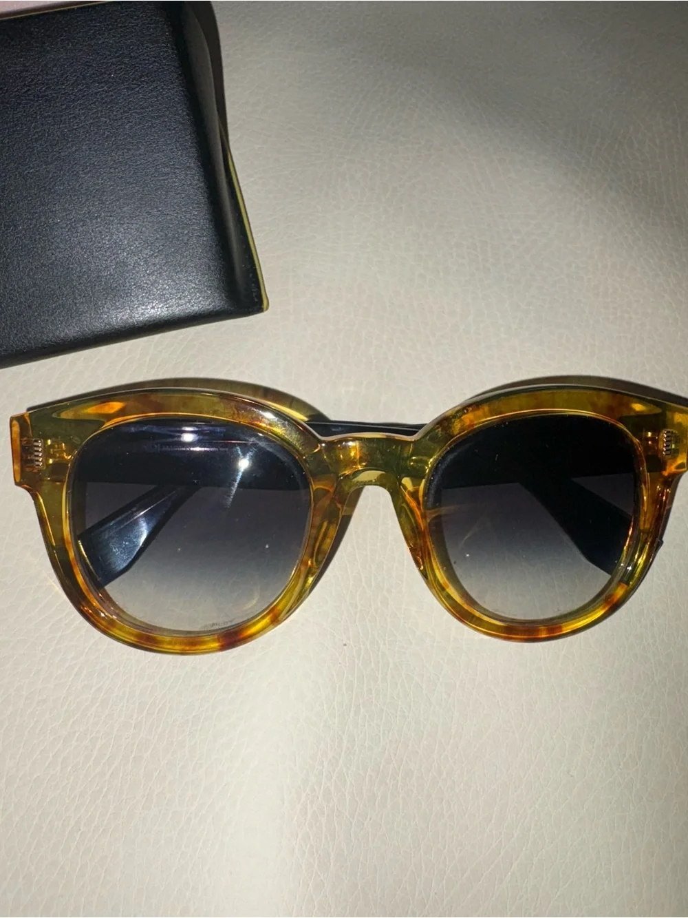 Fendi Womens Tortoiseshell Amber Frame Sunglasses with Gradient Blue Lenses